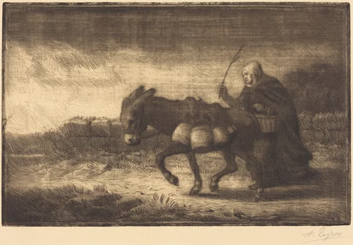 Milkmaid of Boulogne, 1st plate (Laitiere a Boulogne) by Alphonse Legros, print, 1837-1911