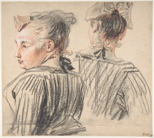 Studies of a Woman Wearing a Cap by Antoine Watteau, drawing, 1711-1723