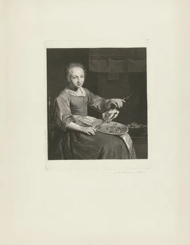 Hoen aan het spit by George Andries Karsen, print, 1864