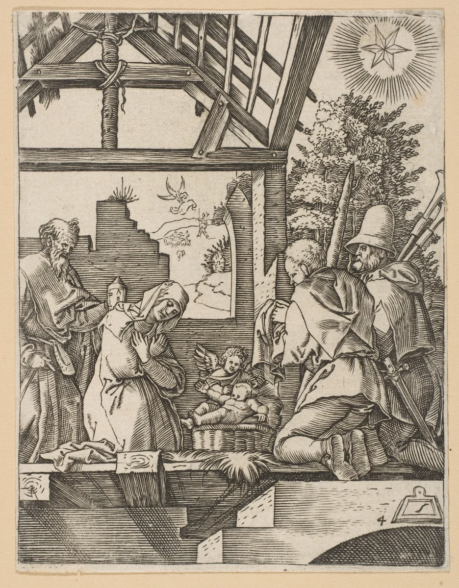 The Nativity (copy) by Marcantonio Raimondi, print, 1490-1534