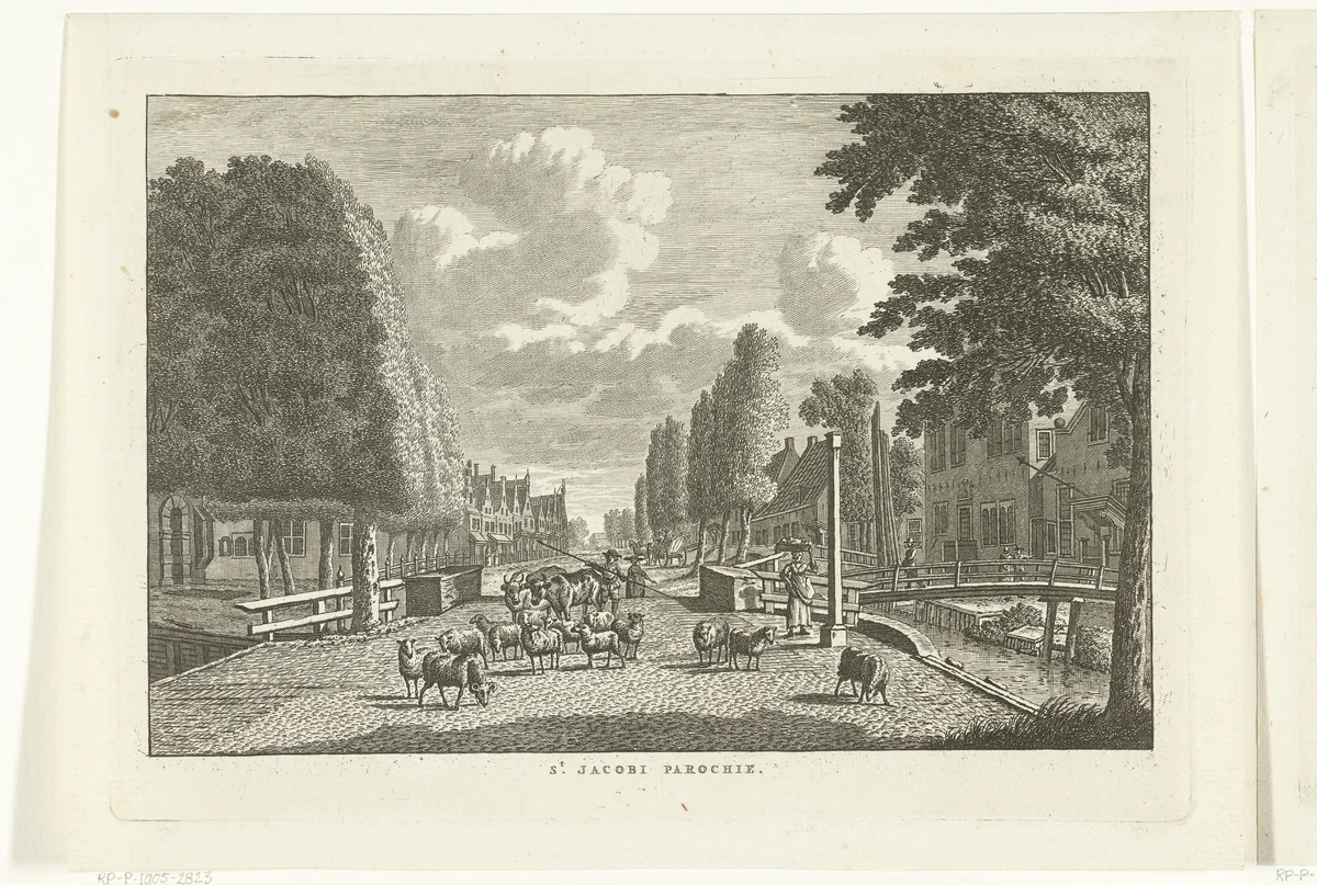 Dorpsgezicht met straat in Sint Jacobiparochie by Carel Frederik Bendorp, print, 1786-1792