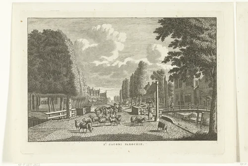 Dorpsgezicht met straat in Sint Jacobiparochie by Carel Frederik Bendorp, print, 1786-1792