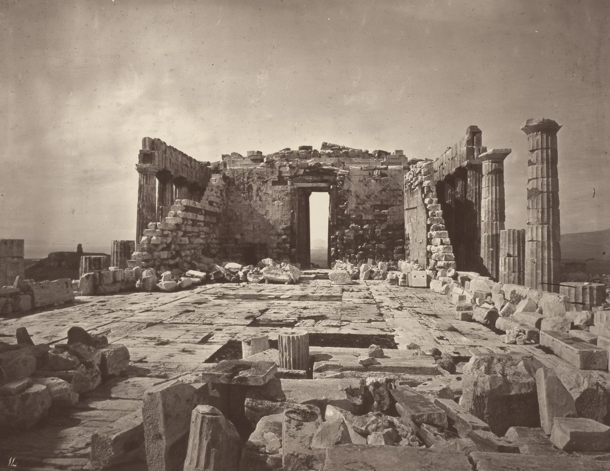 Interior of the Parthenon, From the Eastern End: At the Left, In the Distance, Is Seen the Island of Aegina by William James Stillman, photograph, 1869