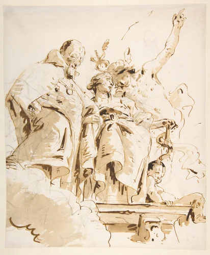 Aged Dignitary Attended by Mercury and Prudence by Giovanni Battista Tiepolo, drawing, 1696-1770