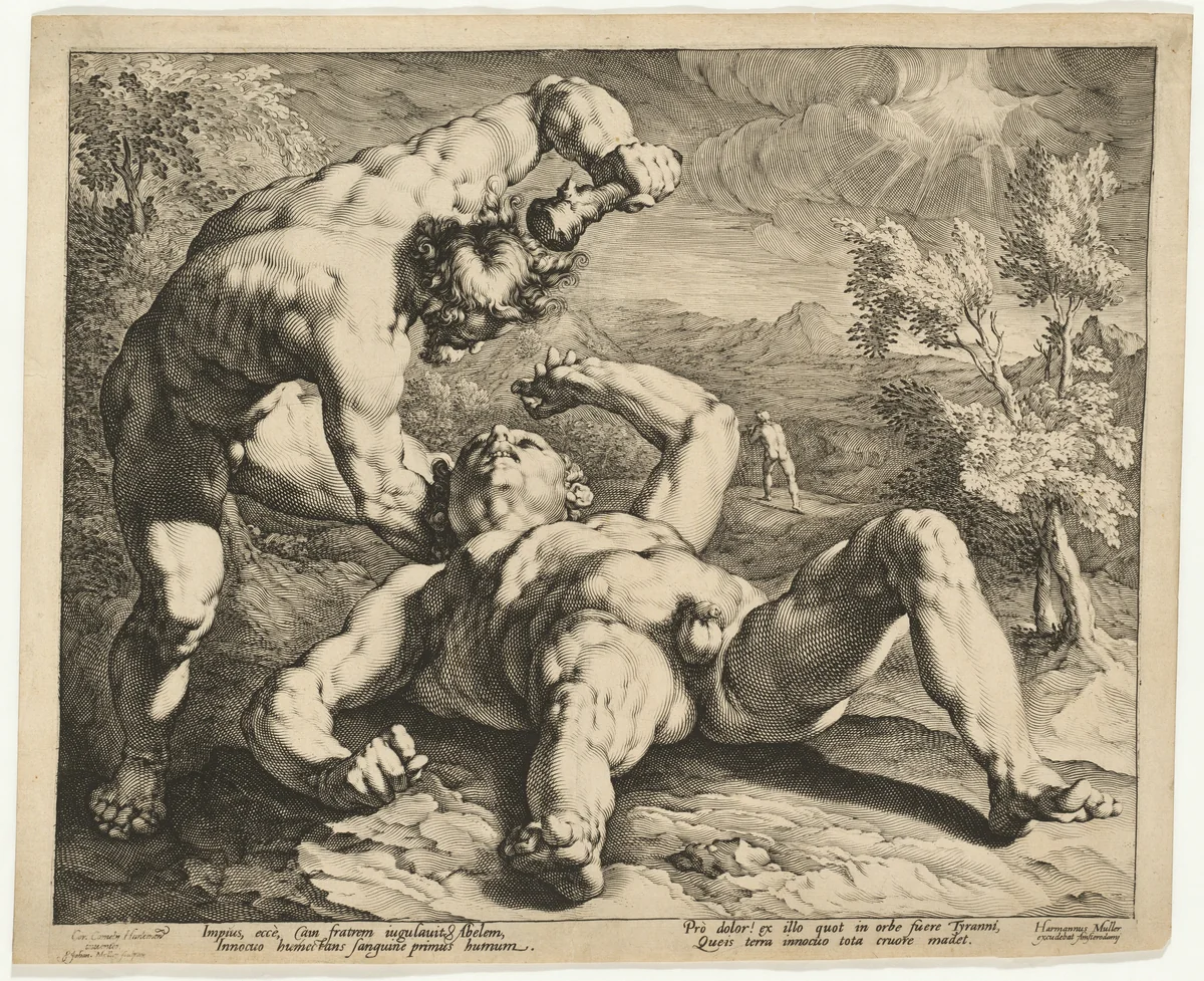 Cain Killing Abel by Jan Muller, print, 1584-1594