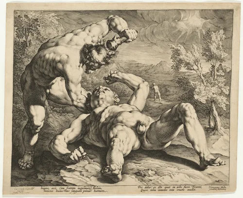 Cain Killing Abel by Jan Muller, print, 1584-1594