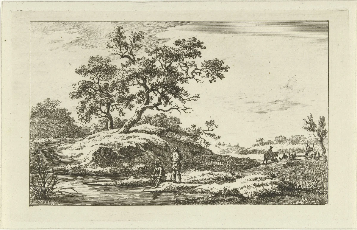 Reizgers aan de waterkant by Carel Lodewijk Hansen, print, 1780-1840