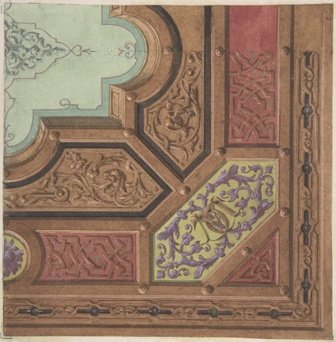 Design for Dining Room Ceiling, Château de Cangé by Jules-Edmond-Charles Lachaise, drawing, 1850-1900