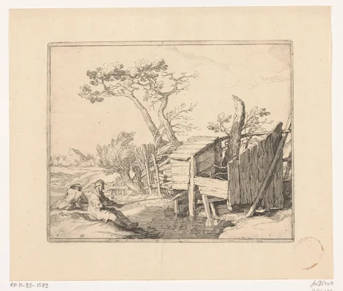 Landschap met een visser by Frederick Bloemaert, print, 1635