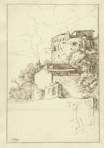A Round Tower and Buildings by Jacob Symonsz Pynas, drawing, 1616