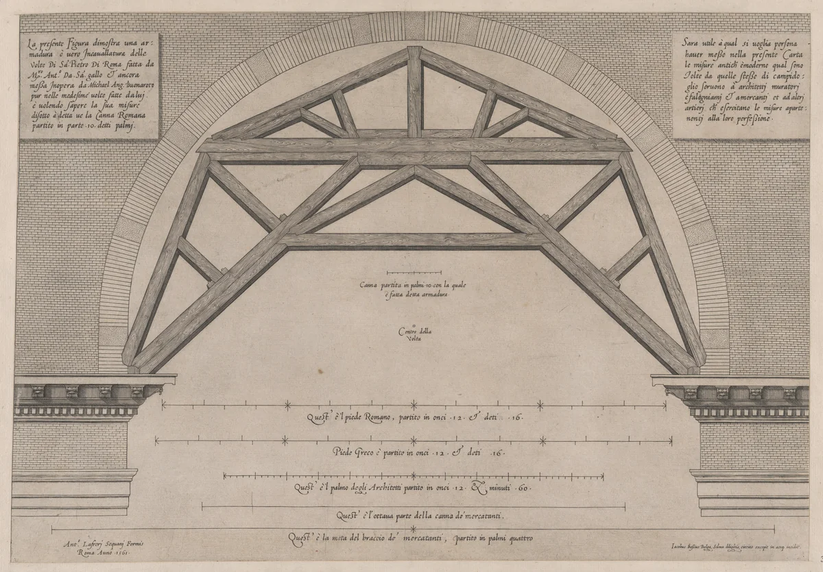 Wooden Framework to Support Arches in a Building, from "Speculum Romanae Magnificentiae" by Jacob Bos, print, 1530-1580