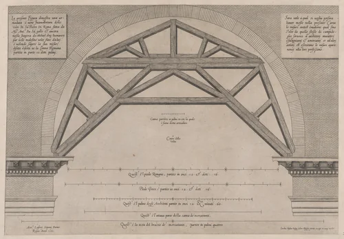 Wooden Framework to Support Arches in a Building, from "Speculum Romanae Magnificentiae" by Jacob Bos, print, 1530-1580