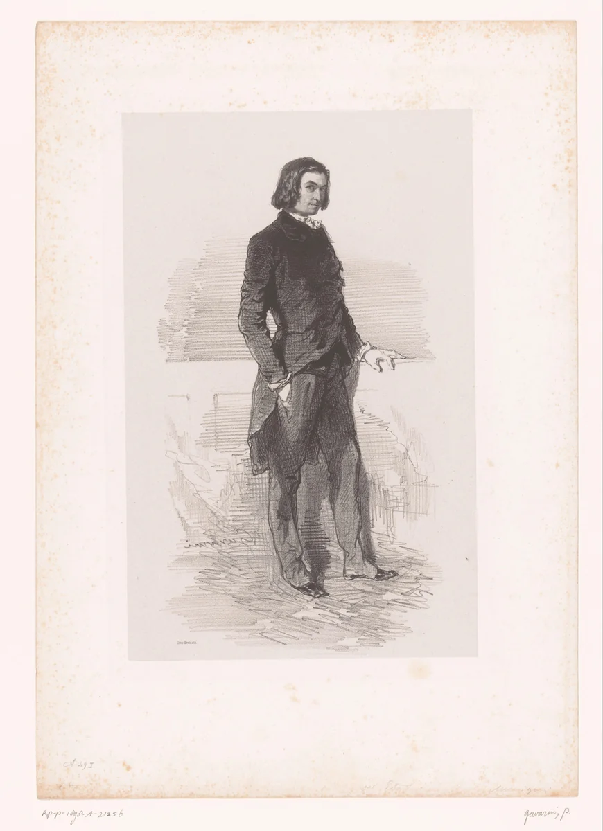 Portret van Étienne Mélingue by Paul Gavarni, print, 1848