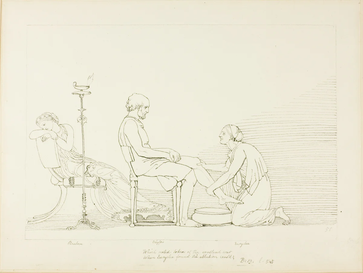 Ulysses, Penelope and Euryclea by John Flaxman, drawing, 1775-1826