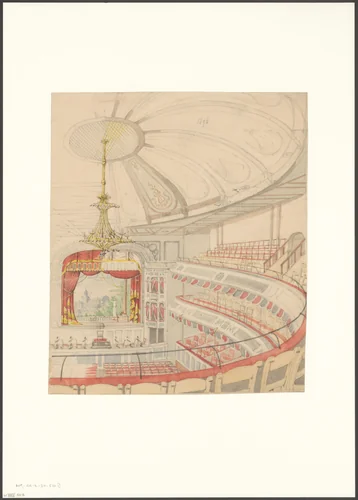 Interieur van de schouwburgzaal van het Paleis voor Volksvlijt by Johan Martinus Anthon Rieke, drawing, 1896