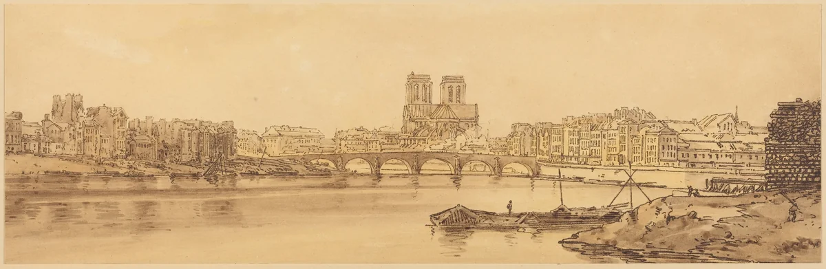 View of Pont de la Tournelle and Notre Dame Taken from the Arsnel: pl.11 by Thomas Girtin, print, 1802
