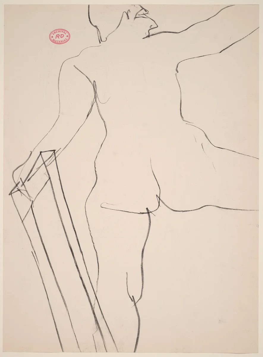 Untitled [model posing with left hand on frame] [recto] by Richard Diebenkorn, drawing, 1955-1967