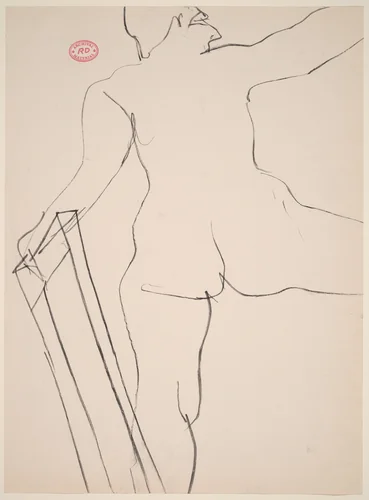 Untitled [model posing with left hand on frame] [recto] by Richard Diebenkorn, drawing, 1955-1967