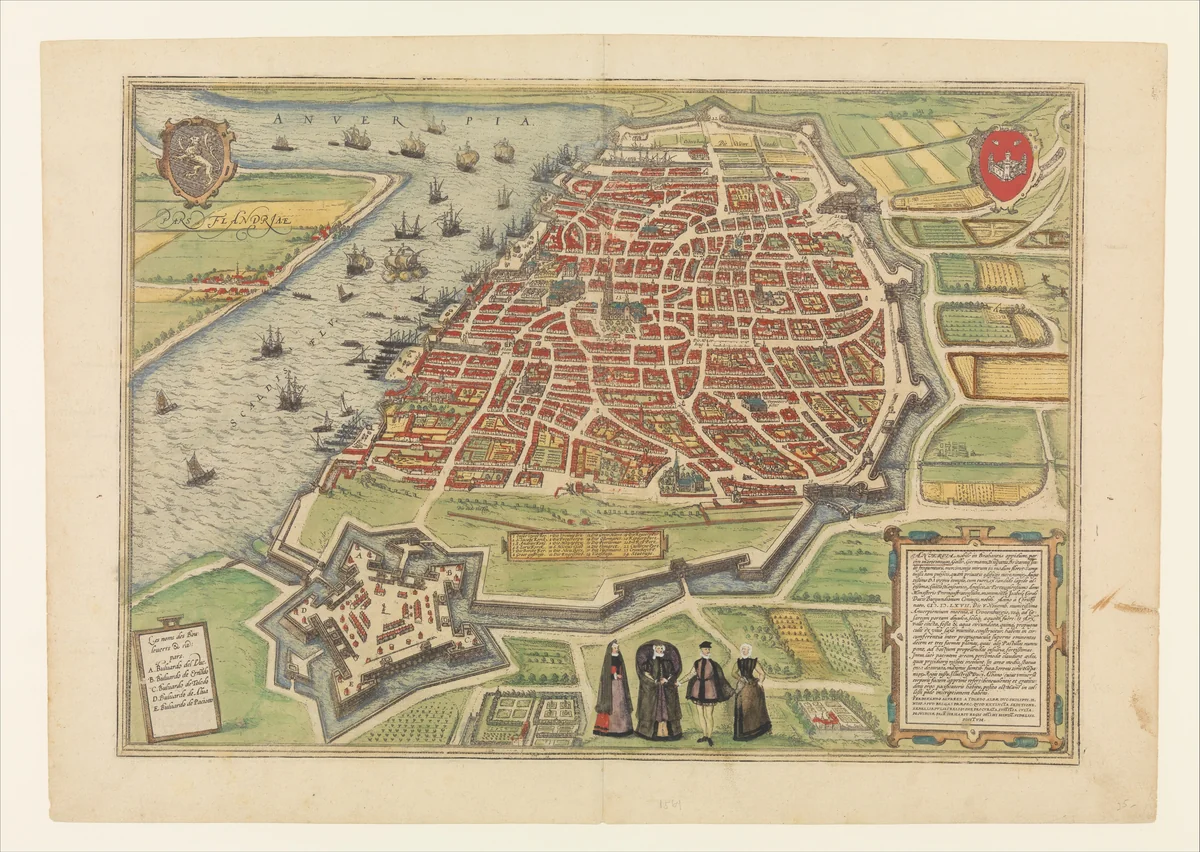 View of Antwerp from Braun and Hogenberg's Civitates Orbis Terrarum by Joris Hoefnagel, print, 1572-1594