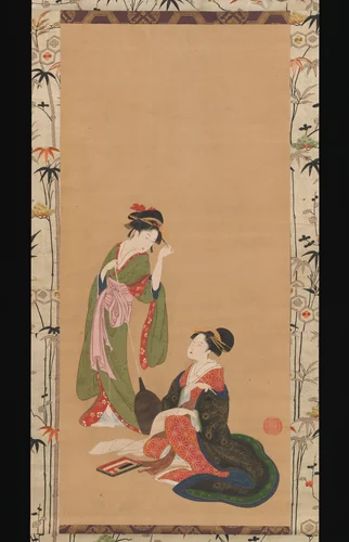 Courtesans Parodying Kanzan and Jittoku by Kinpūsha Toyomaro, painting, 1767-1833