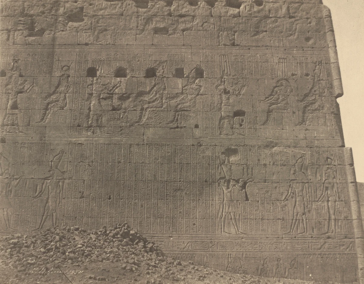 Edfu-Sculptures and Inscriptions on Oriental Face by John Beasley Greene, photograph, 1854
