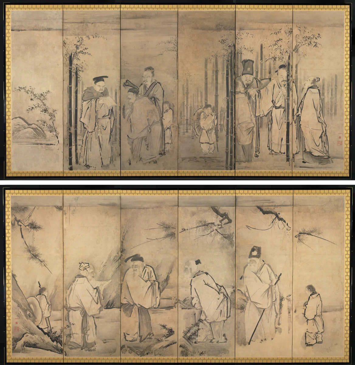 Seven Sages of the Bamboo Grove; Four Elders of Mt. Shang by Kano Tan'yū (狩野探幽), painting, 1625-1674