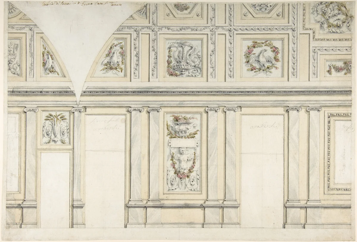 Design for the Interior of a Gallery of a Palace by Leonardo Marini, drawing, 1760-1797