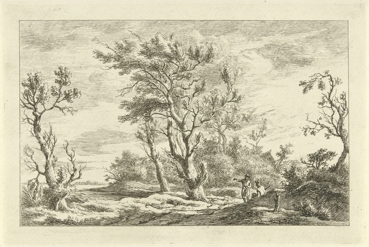 Reizigers in een landschap by Carel Lodewijk Hansen, print, 1780-1840