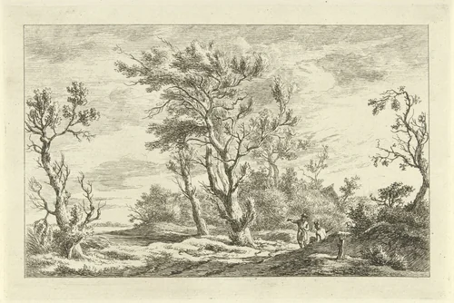Reizigers in een landschap by Carel Lodewijk Hansen, print, 1780-1840