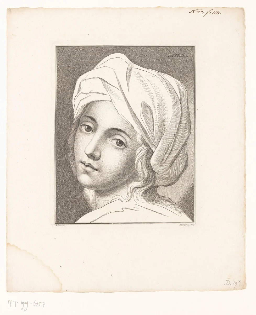 Portret van Beatrice Cenci by Guido Reni, print, 1778