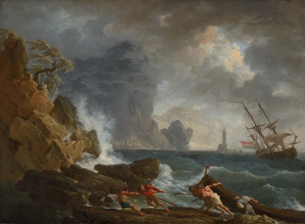 An Italian Harbour in Stormy Weather by Claude Joseph Vernet, painting, 1740