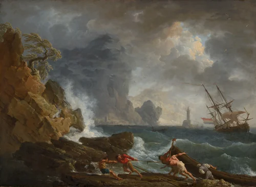 An Italian Harbour in Stormy Weather by Claude Joseph Vernet, painting, 1740