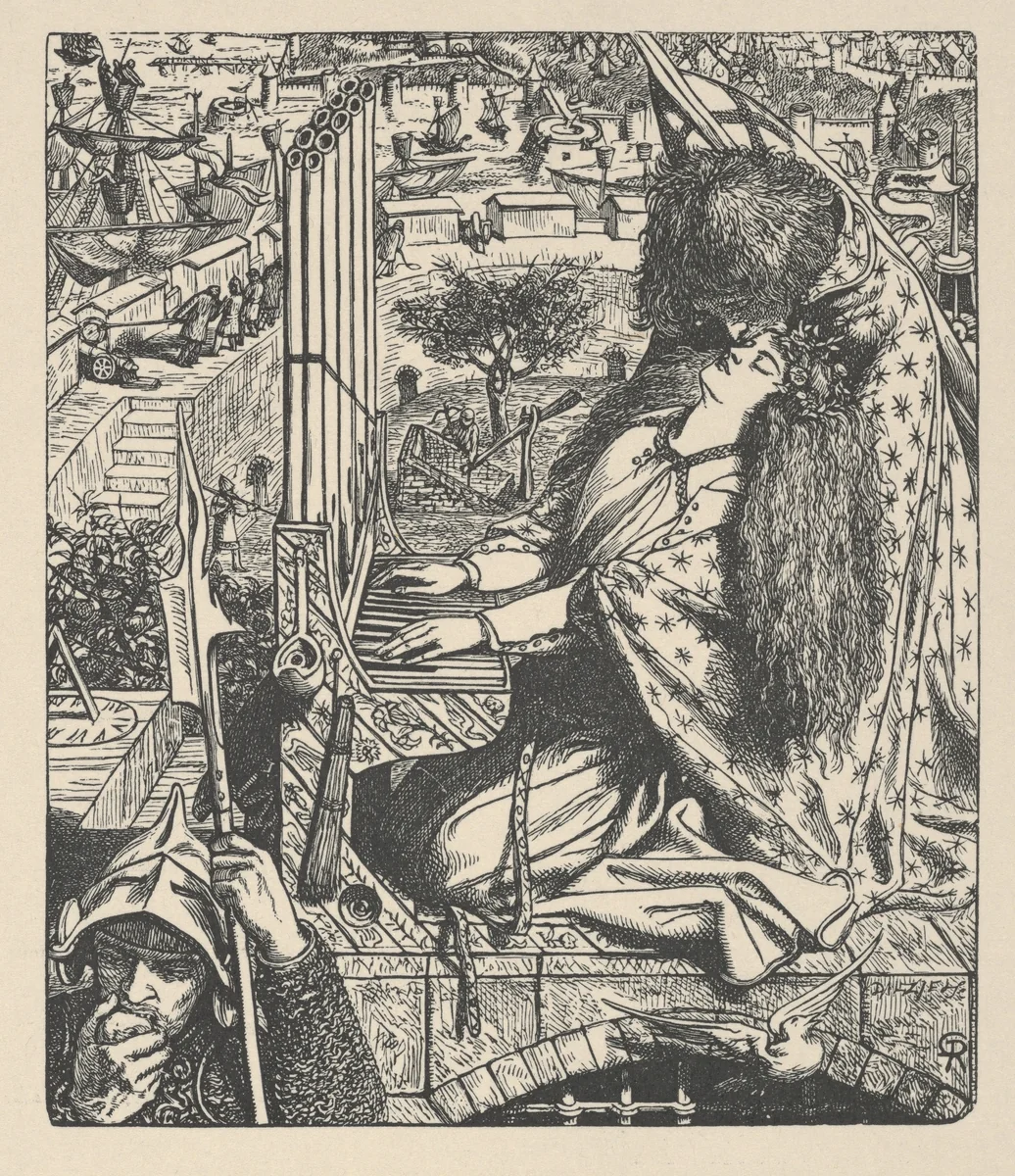 St. Cecily / Cecilia (Illustration for The Palace of Art in Tennyson's Poems, New York, 1903) by Dante Gabriel Rossetti, print, 1857-1903