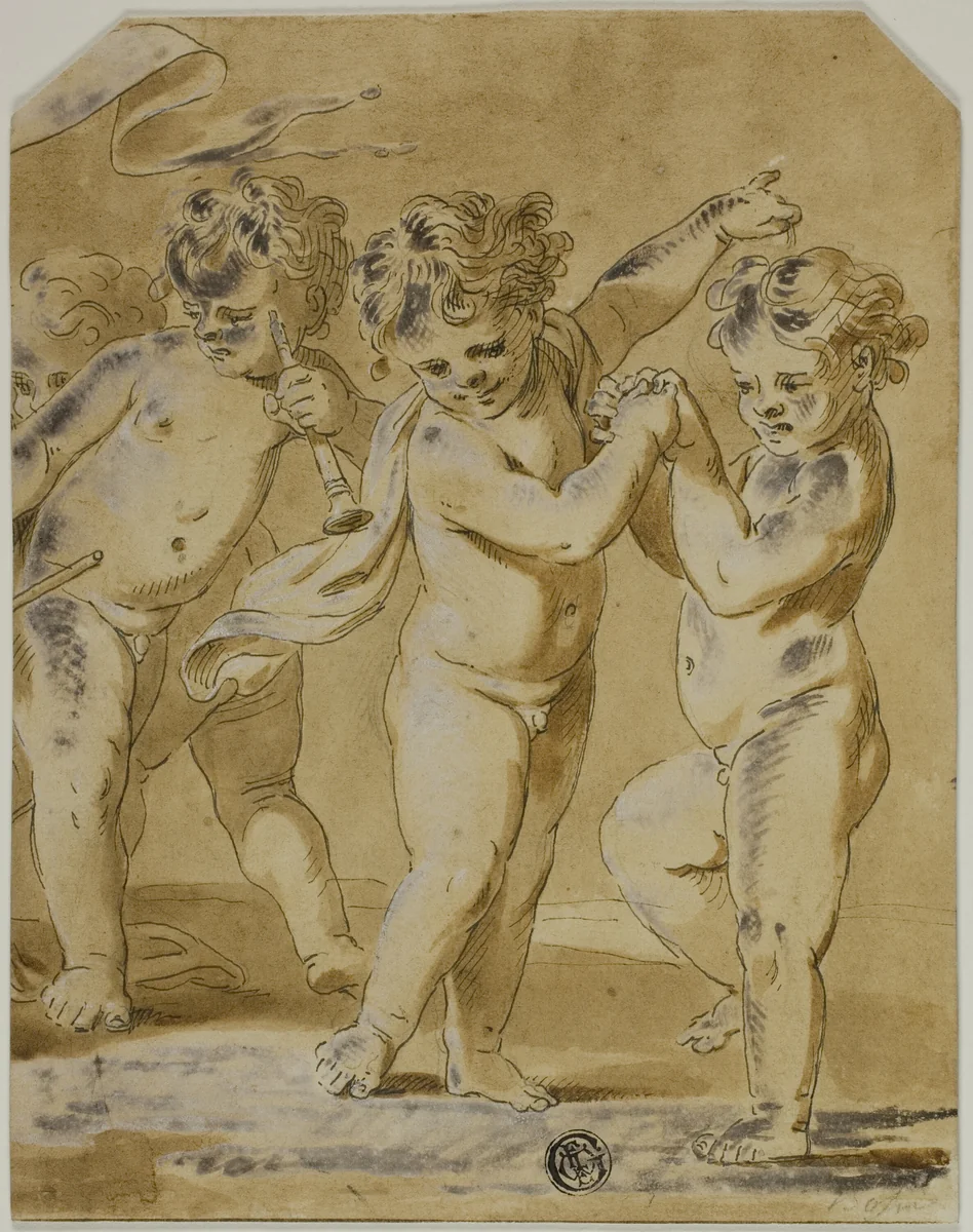 Putti Bacchanale by Unknown Artist, drawing, 1700-1799