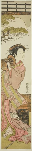 Courtesan Playing a Hand Drum by Isoda Koryusai, print, 1770-1780