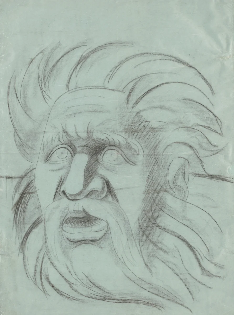 Head of Quetzalcoatl (Study for the Dartmouth College Mural, "An Epic of American Civilization") by José Clemente Orozco, drawing, 1932