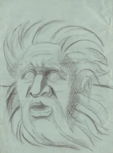Head of Quetzalcoatl (Study for the Dartmouth College Mural, "An Epic of American Civilization") by José Clemente Orozco, drawing, 1932