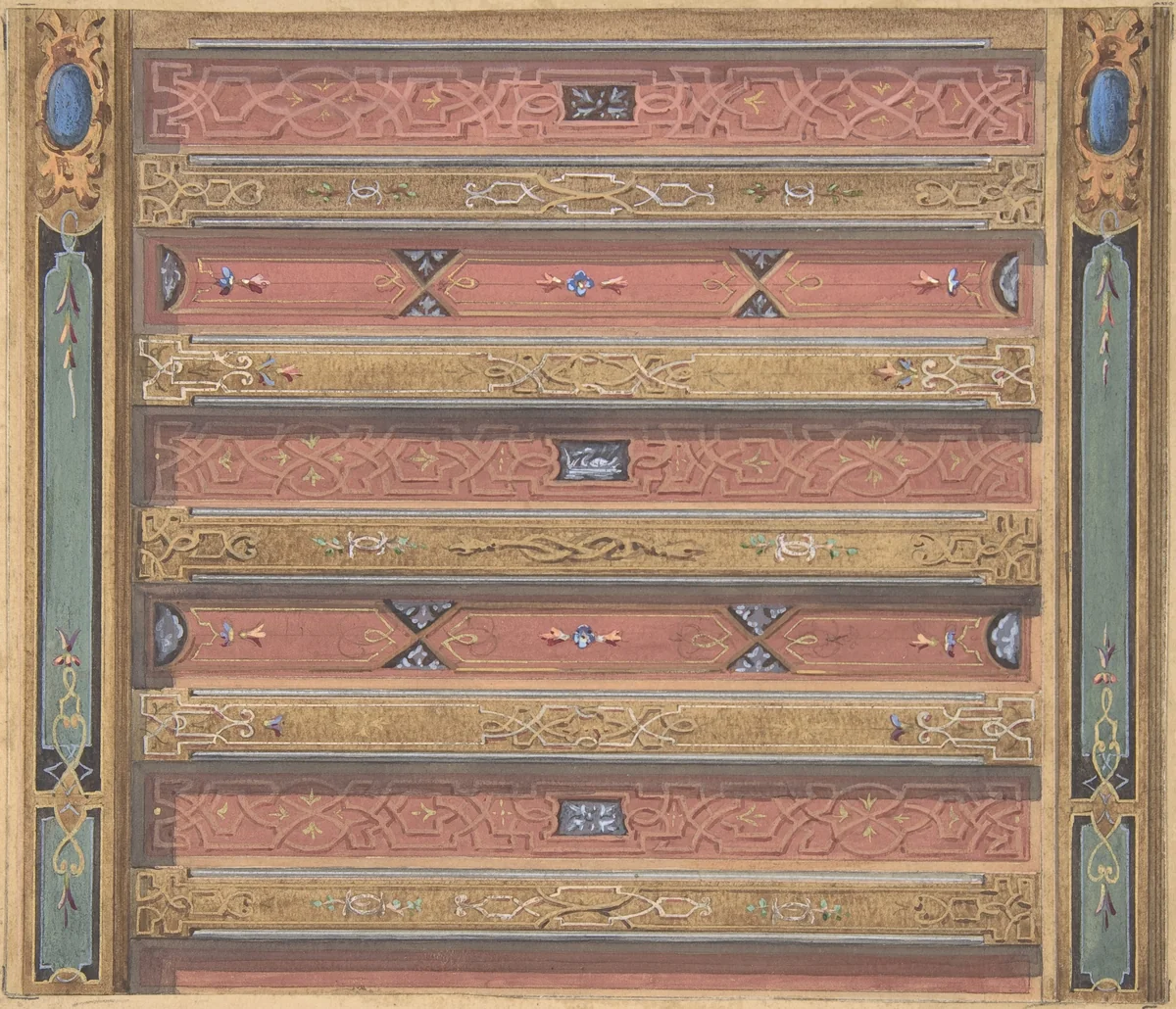 Design for Salon Ceiling, Château de Cangé by Jules-Edmond-Charles Lachaise, drawing, 1850-1900