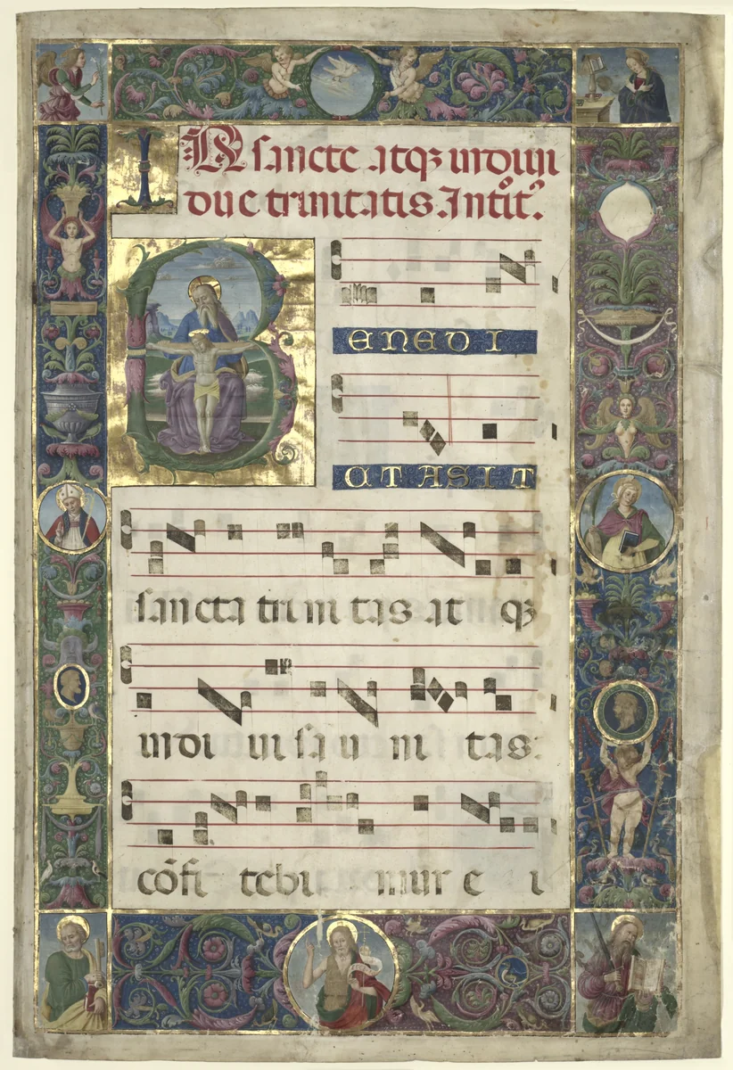 The Trinity: Leaf from a Gradual with Initial B by Perugino, manuscript, 1496-1502