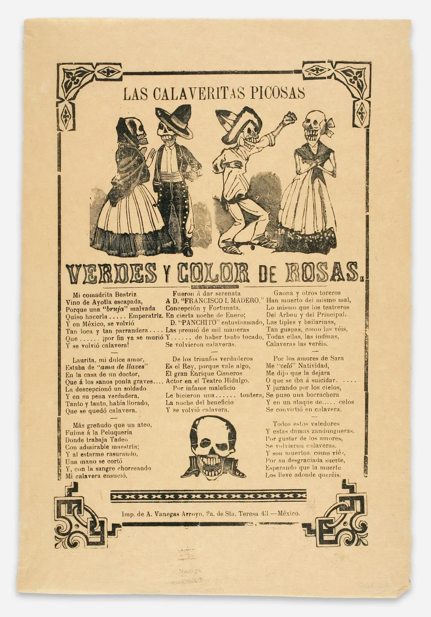 The Spicy Little Calaveras, green and pink by José Guadalupe Posada, print, 1871-1913