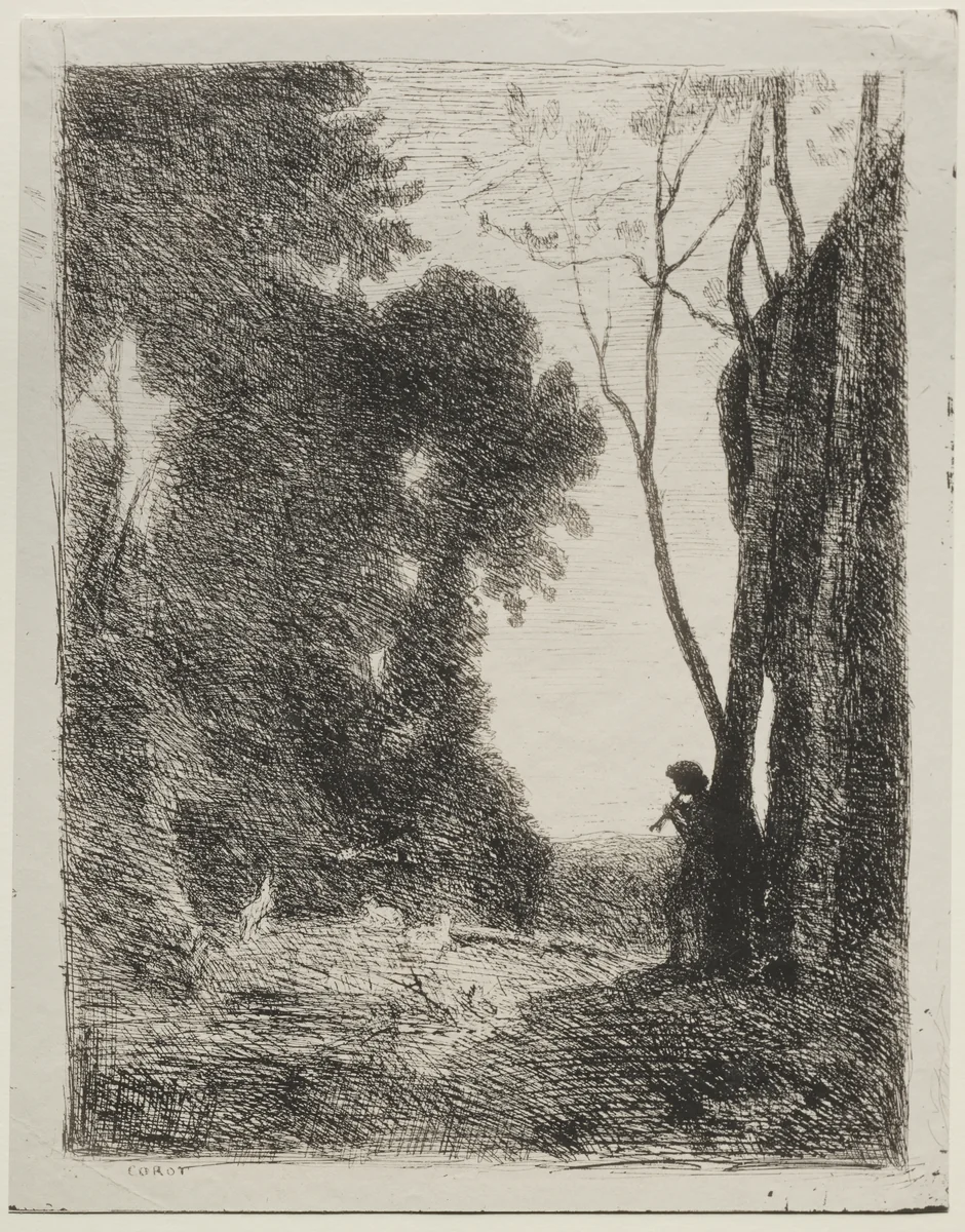 The Little Shepherd by Jean-Baptiste-Camille Corot, print, 1921