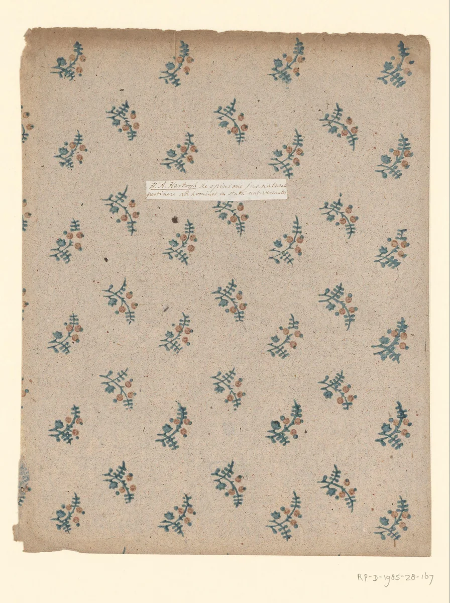 Blad met strooipatroon van takje met drie vruchtjes by anonymous, other, 1750-1900