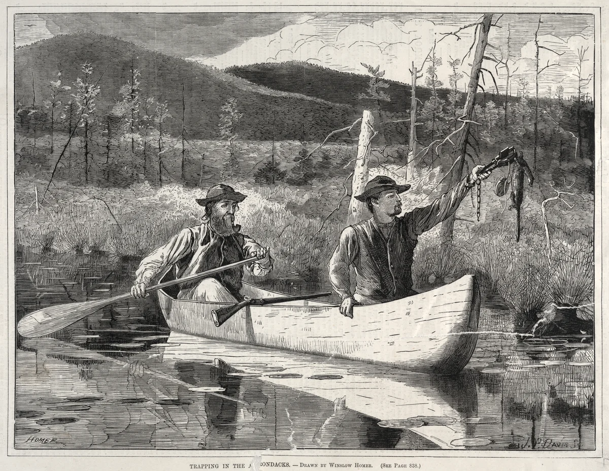 Trapping in the Adirondacks by Winslow Homer, print, 1870