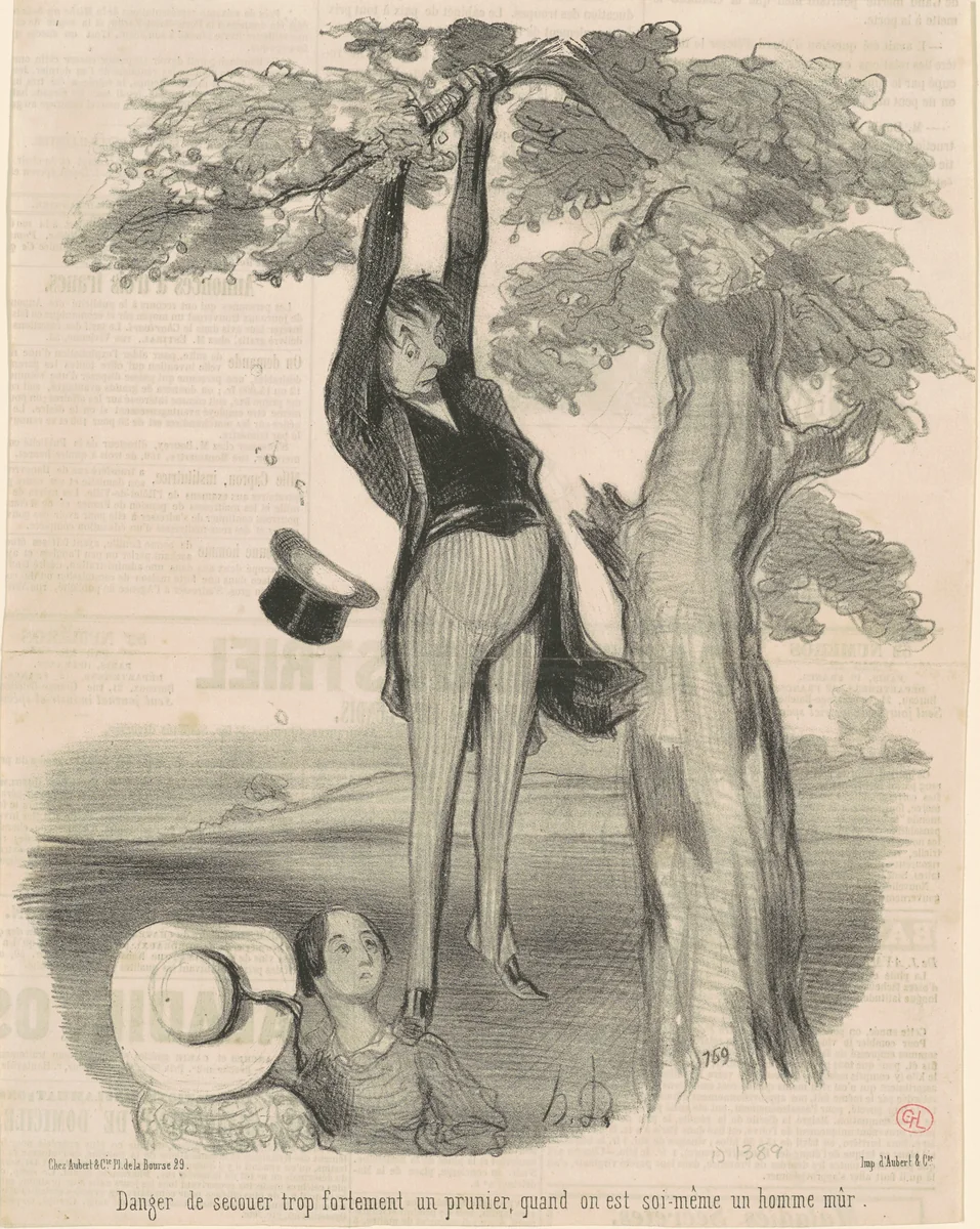 Danger de secouer trop fortement ... Un prunier by Honoré Daumier, print, 1845