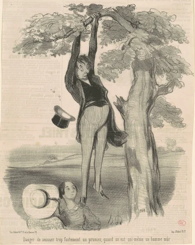 Danger de secouer trop fortement ... Un prunier by Honoré Daumier, print, 1845