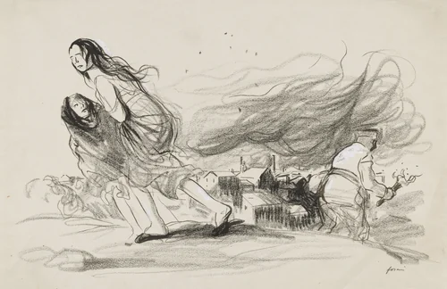 "They Are Burning Everything - They must be about to Retreat" by Jean-Louis Forain, drawing, 1914-1924