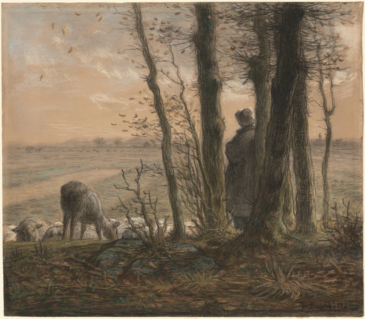 Falling Leaves by Jean-François Millet, drawing, 1861-1871