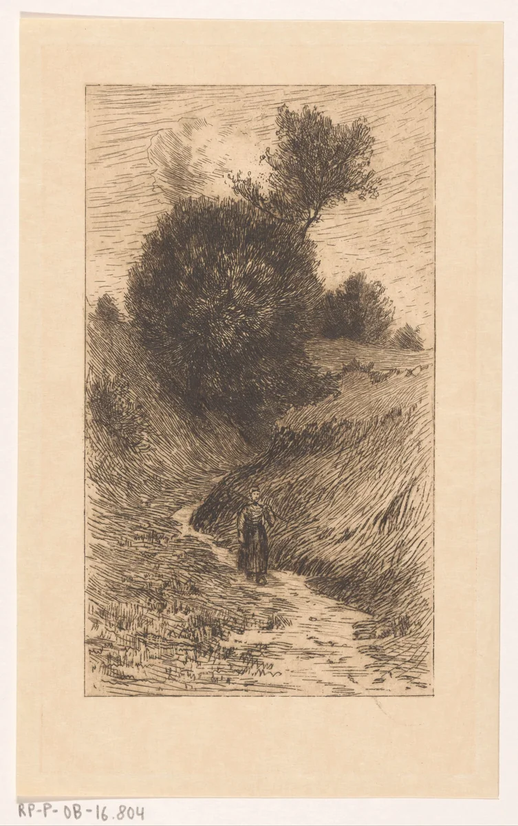 Vrouw op een holle weg by Anton L. Koster, print, 1869-1937