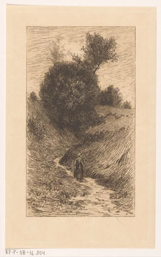 Vrouw op een holle weg by Anton L. Koster, print, 1869-1937