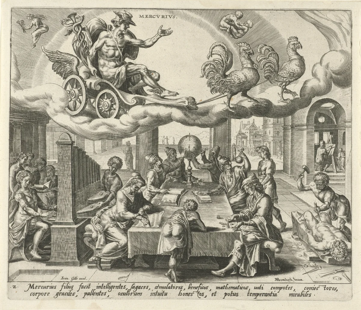 De planeet Mercurius en zijn kinderen by Harmen Jansz Muller, print, 1566-1570